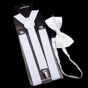 White Suspenders and Bow Tie Set